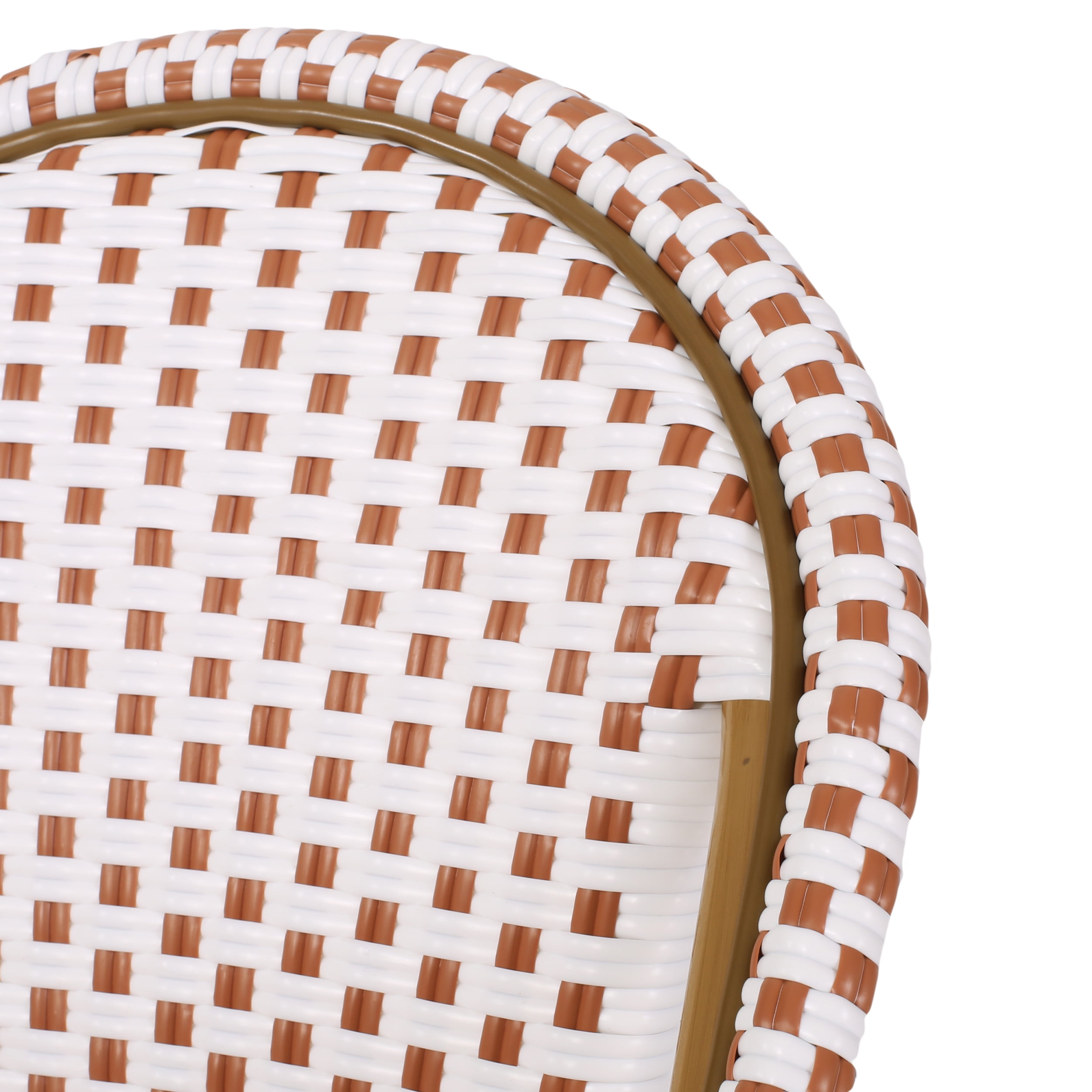 Mooney Wicker Outdoor French Bistro Chair, Set of 2, Rust Orange, White, and Bamboo Finish