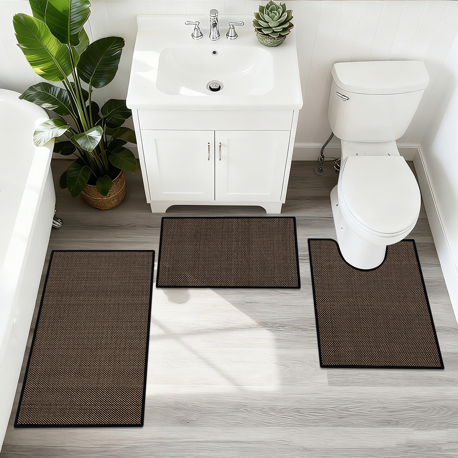 Bathroom Rugs Sets 3 Piece, Washable, Super Absorbent Bath Mat for Bathroom, Toilet and Tub
