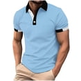 thumbnail image 2 of POTETI Mens Polo Shirt Casual Collared Short Sleeve Shirts Solid Patchwork Loose Tops, 2 of 6