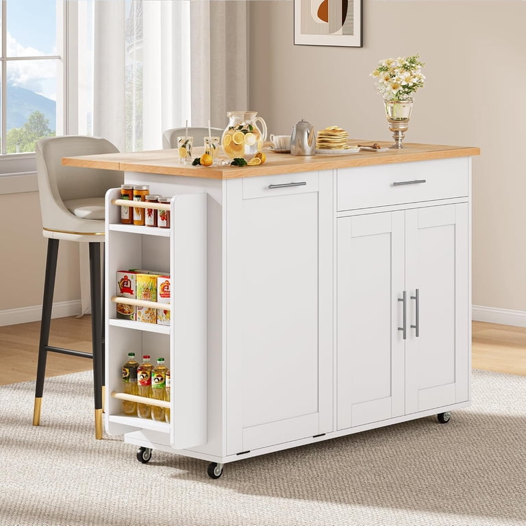3-Tier Kitchen Island with Hidden Trash Can Storage, Rolling, Drop