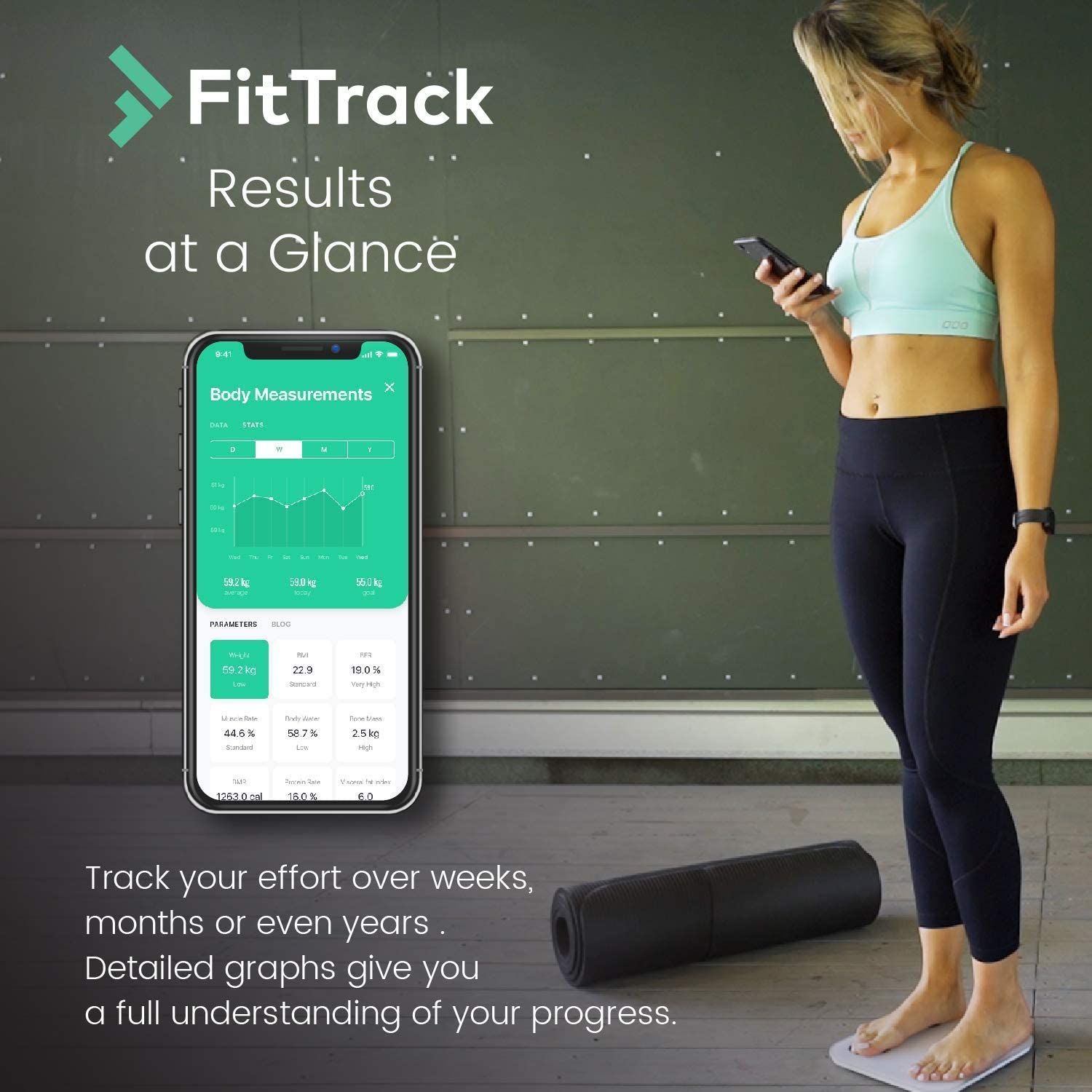FitTrack Dara Smart BMI Digital Most Accurate Bluetooth Glass Scale, Measure Weight and Body Fat, White - image 3 of 5