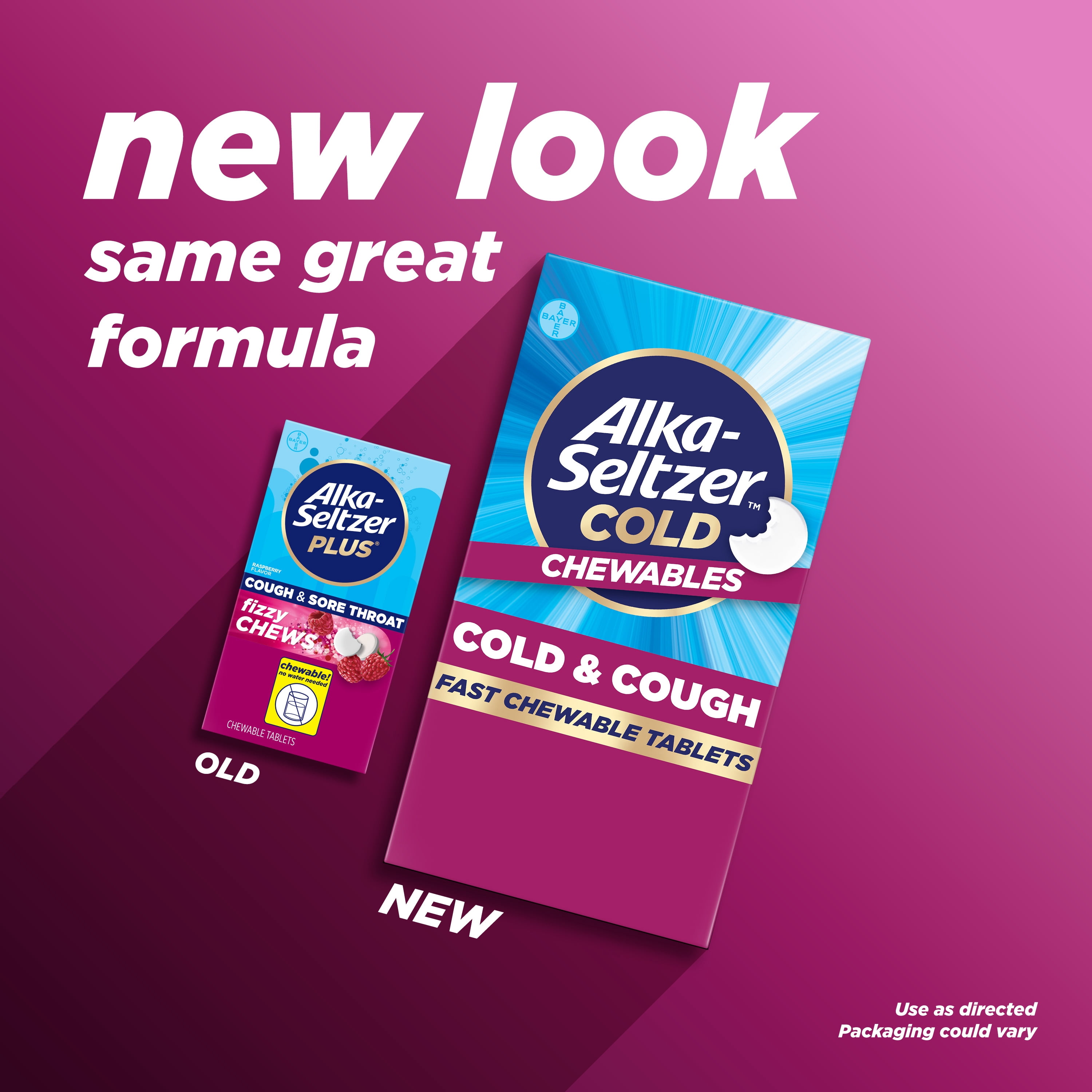 Alka-Seltzer Cold, Cold & Cough Fast Chewable Tabs, No Water Needed, Raspberry Flavor,  24 Count