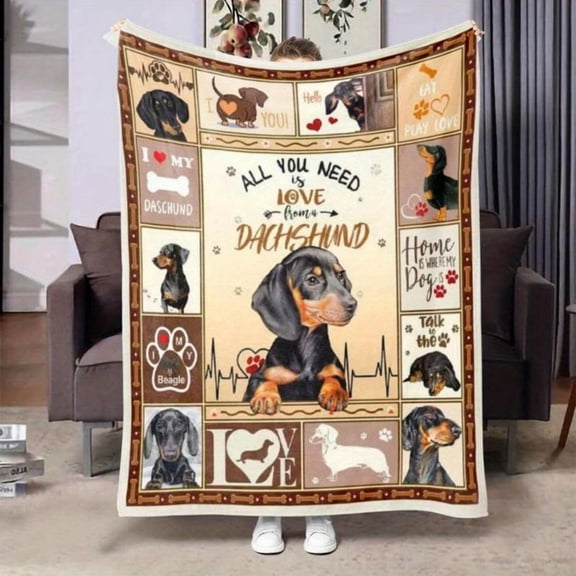 [60x50inch] Soft Funny Throw Blanket Dachshund Love Flannel Digital Print Fabric,And Comfortable,All-Season Cozy Sofa,Chair Bed Cover,Pet Lovers Gift For Living Room Decor