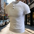 thumbnail image 4 of FRSASU Men's Henley Shirts Short Sleeve Casual Ribbed Knitted Summer T-Shirt Slim Fit Workout Muscle Tops White, 4 of 5
