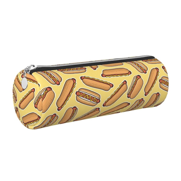 Disketp Hot Dogs Estuche Organizador de Lápices de Cuero, Estuche de Oficina con Cremallera para Bolígrafo y Lápiz