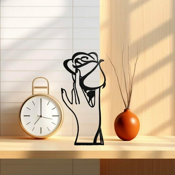 Metal Floral Decorative Sculpture - Black Abstract Art Statue for Home, Office. as a Ring Holder, Bookshelf or Living Room Décor.