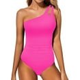 thumbnail image 2 of One Shoulder Swimsuit for Women Control Bathing Suits Modest Full Coverage Keyhole Swimwear Rose Red S, 2 of 6
