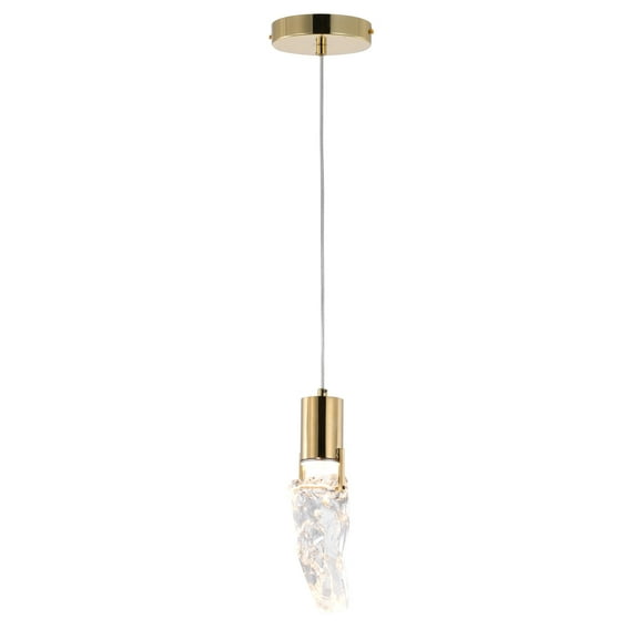 Living Design 1 Light Gold Metal LED Pendant With A Clear Crystal Stone