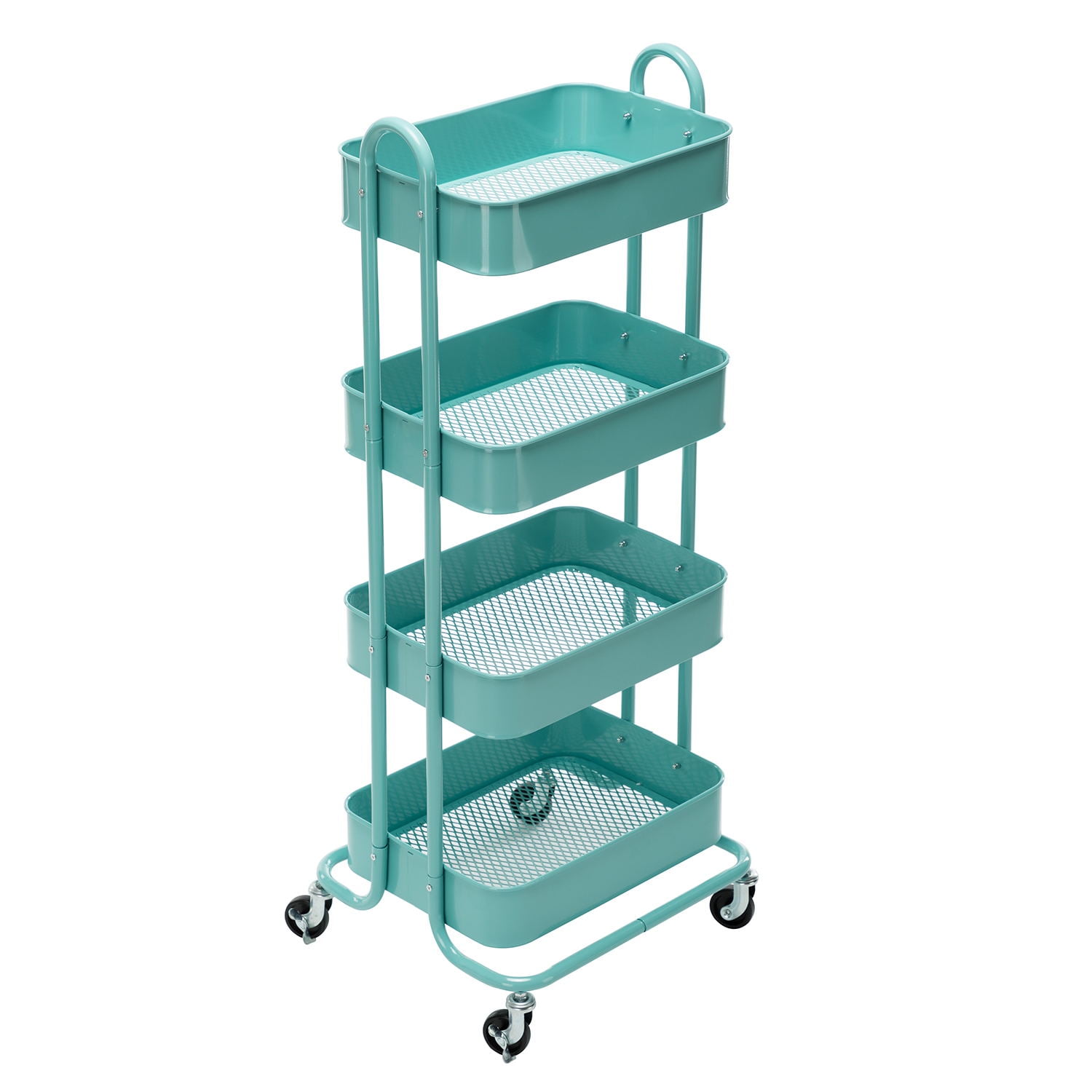 Walsport Heavy Duty Rubbermaid Mobile Storage Organizer 4-Tier Metal Mesh Rolling Utility Trolley Cart with Handle for Kitchen & Bathroom, Blue