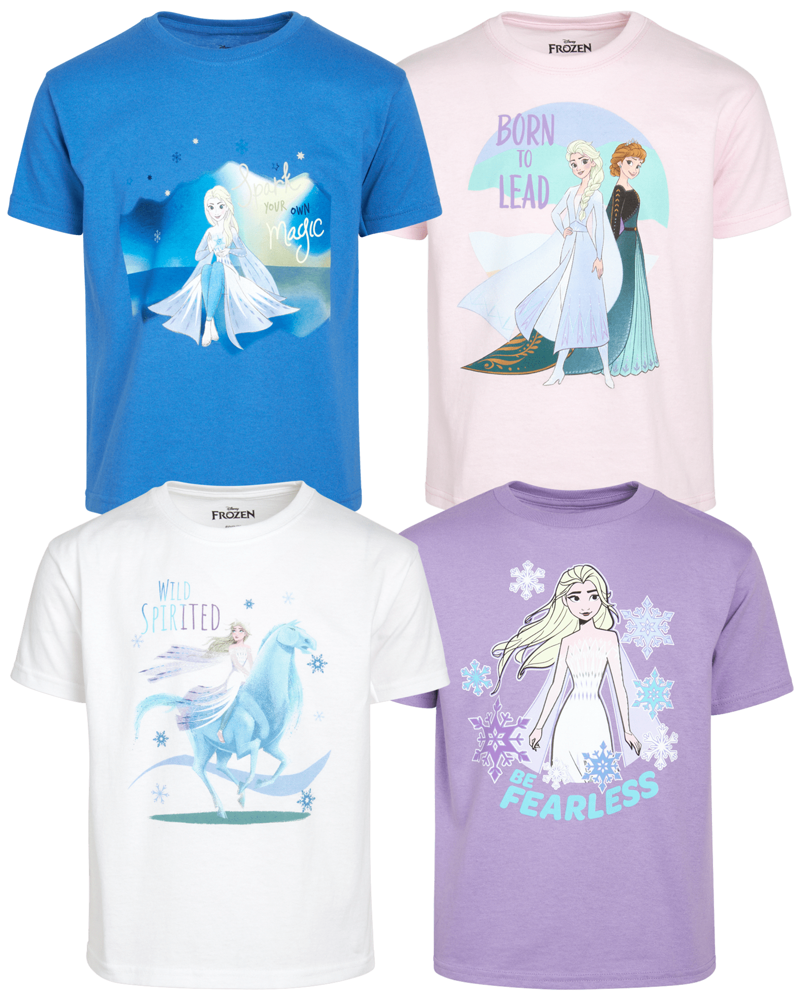 Disney Girls' Frozen T-Shirts - 4 Pack Elsa and Anna Short Sleeve Graphic Tee (Toddler/Girl)