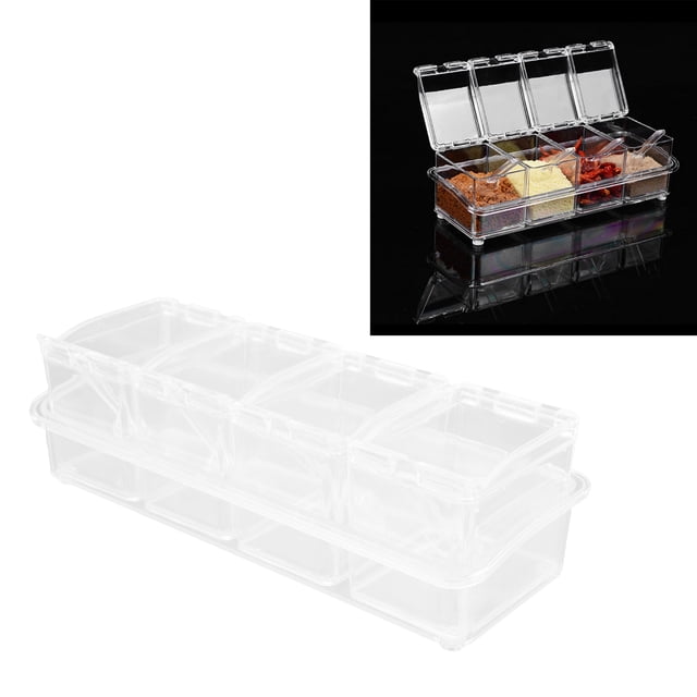 Condiment Jar, Neat and Generous Elegant Seasoning Storage Box Clear with 4 Spacious Compartments for Most People for Kitchen