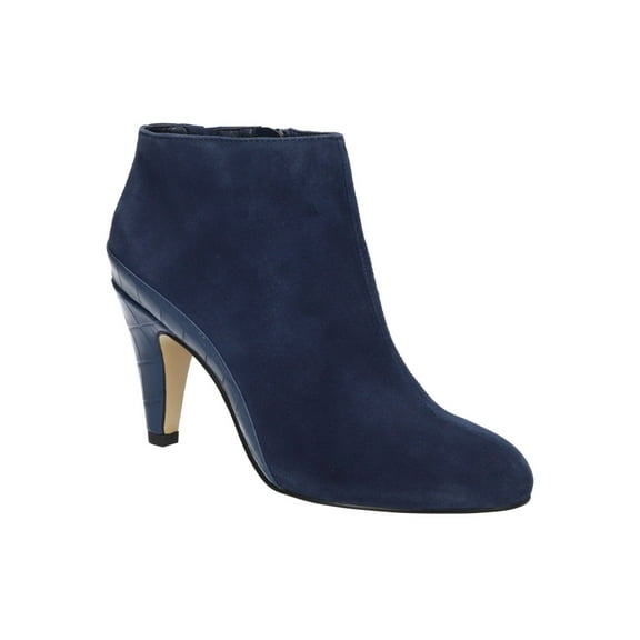 BELLA VITA Womens Navy Comfort Brennan Round Toe Cone Heel Zip-Up Leather Dress Boots 11 W