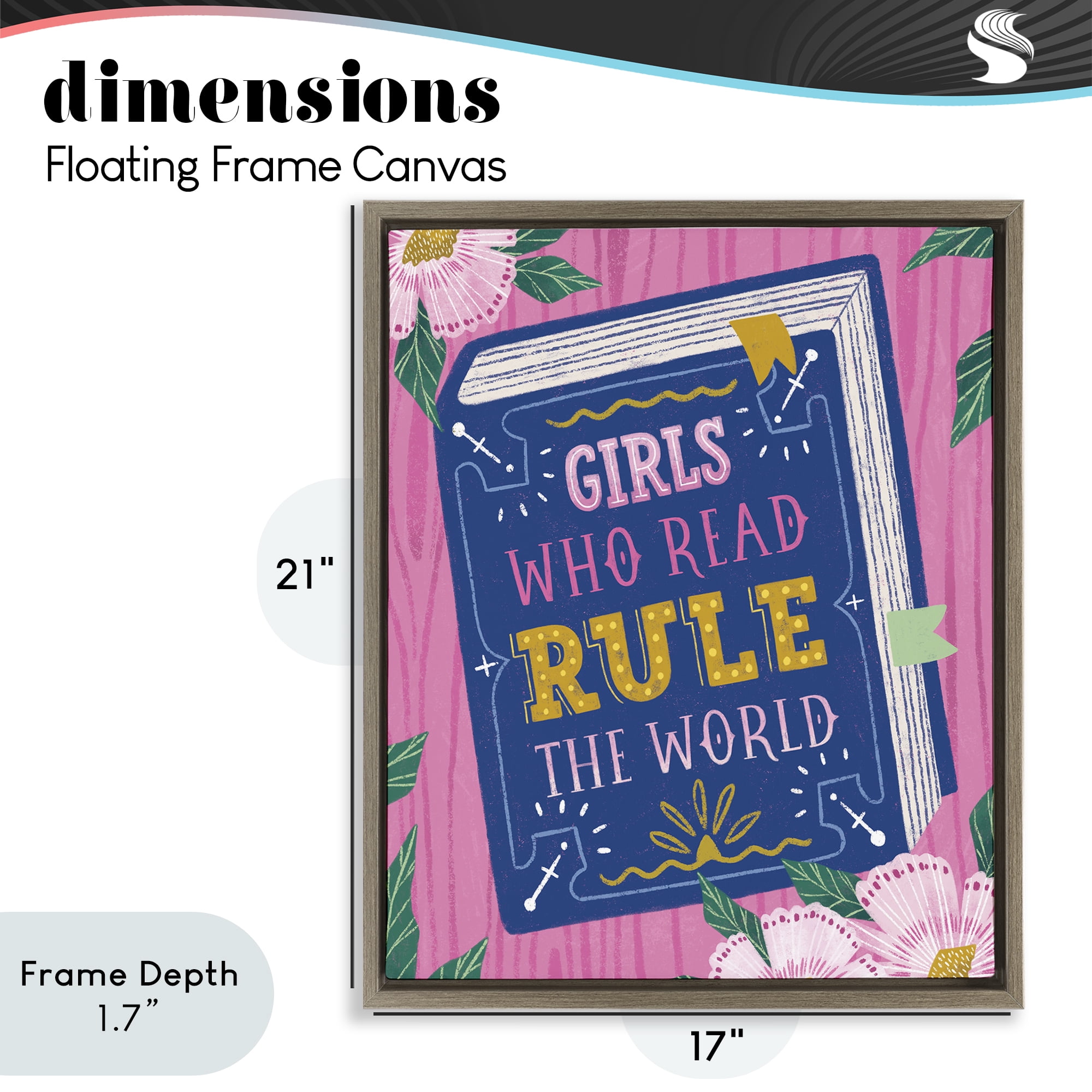 Stupell Industries Girls Who Read Inspirational Brown Framed Floater Canvas Wall Art, design by Vanessa Stoilova