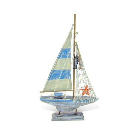 Puzzled Pacific Calypso Blue and White Stripes Sailboat Nautical Decor Size: 9.50