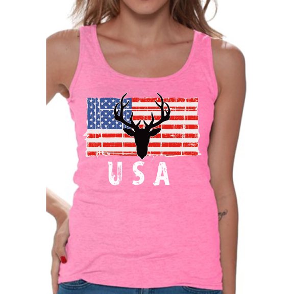 Awkward Styles Hunting Deer USA Women Tank Top Independence Day Hunting Women Shirt Free to Be Me USA Flag Tank for Women One Nation Vintage USA Women Top Gifts for Women USA Shirts for Women