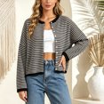 thumbnail image 2 of GEWSEY Womens Striped Cardigan Sweater Casual Crew Neck Open Front Button Down Long Sleeve Knit Sweaters Fall Outerwear (Brown, S), 2 of 6