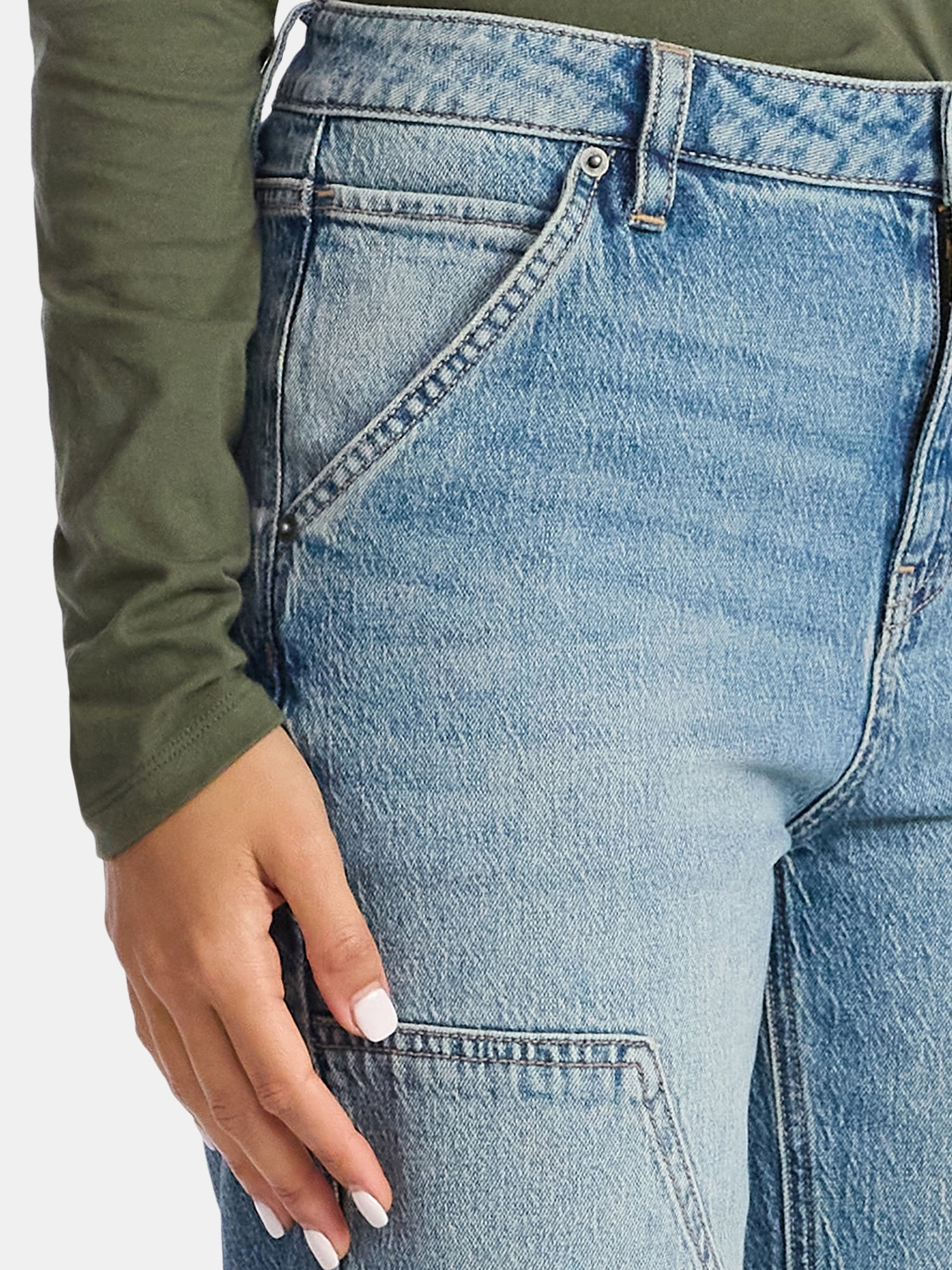 Time and Tru Women's High Rise Straight Jeans with Carpenter Details, 30" Inseam, Sizes 0-20