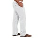 thumbnail image 4 of Pantalones de lino y algodón con cintura elástica para hombre, informales, lisos, con bolsillos, 4 of 6