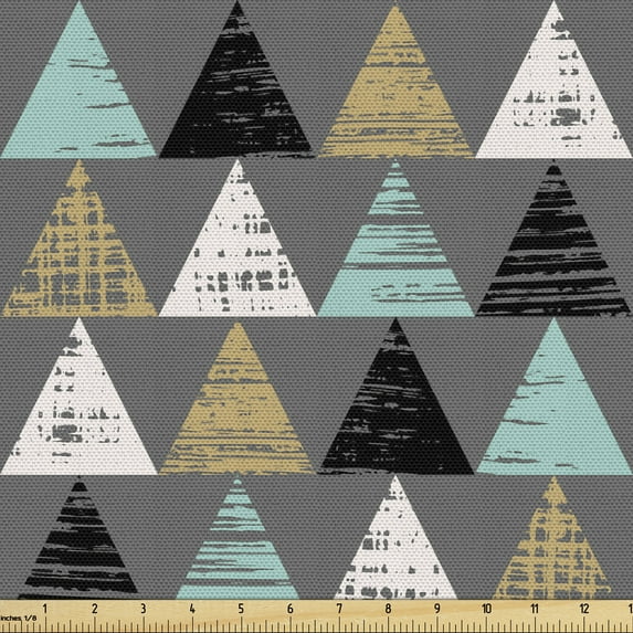 Geometric Fabric by the Yard, Grunge Triangles Pattern Banner Contemporary Repetitive Modern Print, Decorative Upholstery Fabric for Sofas and Home Accents, Grey and Multicolor by Ambesonne
