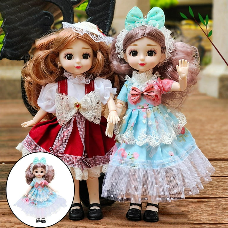 1 6 30cm Doll Jointed Movable Fashionable Beautiful Outfit Hair Thick Dress Doll Lovely Dress toys for Girls kids Blue Height 30cm Walmart