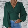 thumbnail image 4 of Long Sleeve Shirts For Women Waistline V Neck Sleeve Sleeve Solid Color Ruffled T Top Womens Long Sleeve Tops, 4 of 7