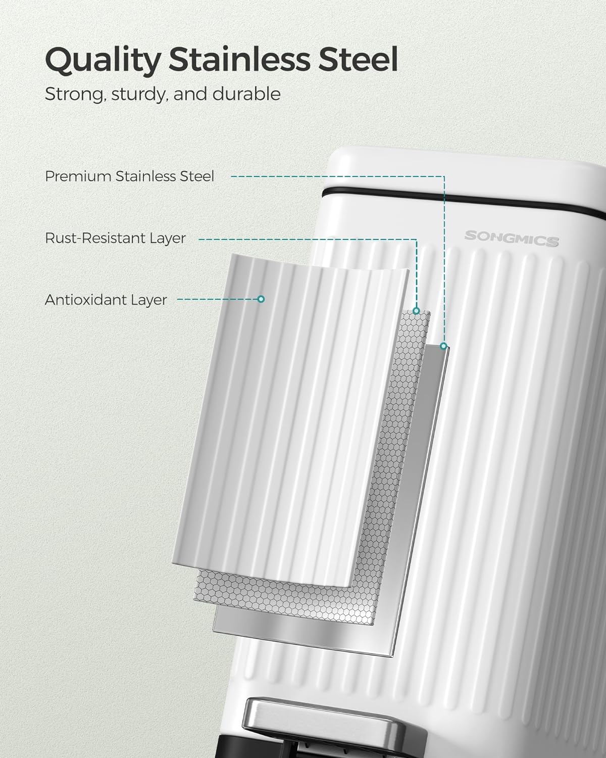 Bathroom Trash Can, 2.6-Gallon (10 L) Trash Bin with Lid, Slim for Small Spaces, Stainless Steel Garbage Can, Soft Close