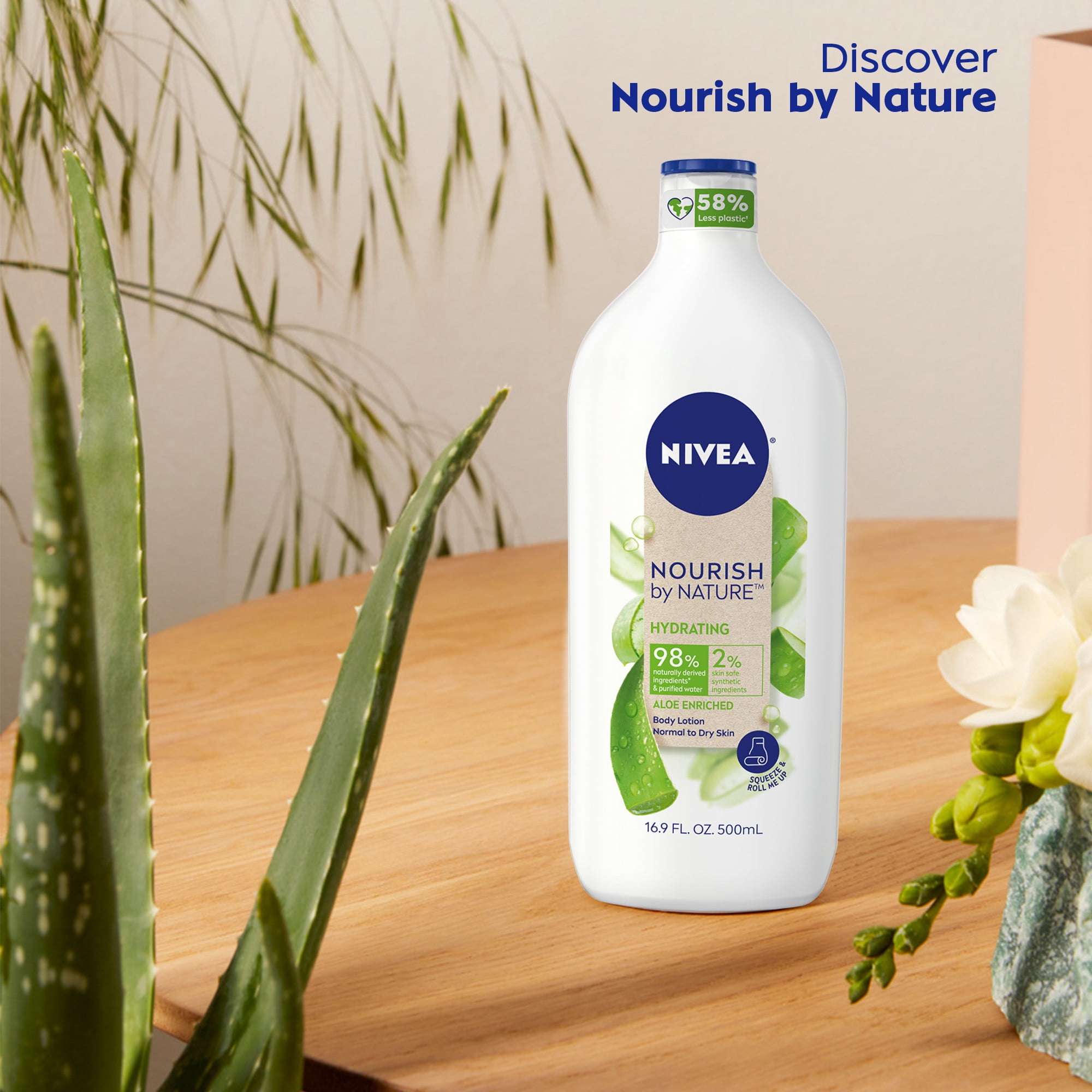 NIVEA Nourish by Nature Aloe Enriched Hydration Body Lotion, 48Hr Moisturizer, 16.9 fl oz