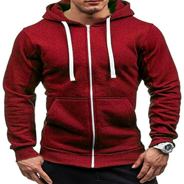 Men Fall Winter Hoodies Long Sleeve Tracksuit Zip Slim Hooded Coat Male Jacket Plus Size