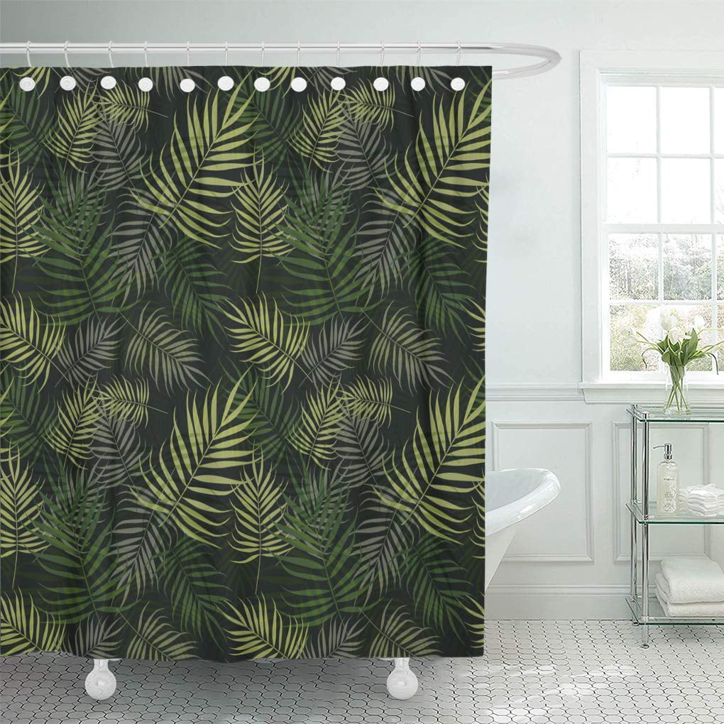 KSADK Watercolor Hawaii Leaf Palm Leaves Pattern on Green Wild Shower