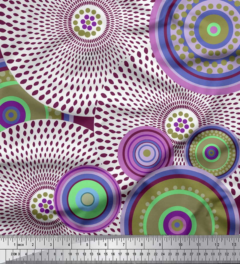 Soimoi Pink Poly Georgette Fabric Round Geometric Print Fabric by the ...
