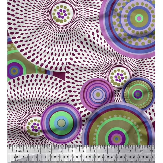 Soimoi Pink Poly Georgette Fabric Round Geometric Print Fabric by the Yard 42 Inch Wide