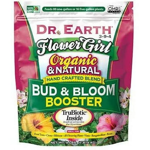 DR EARTH Flower Girl Bud & Bloom Booster 3-9-4 Fertilizer 4LB Bag - New Package for 2020 3-Bags