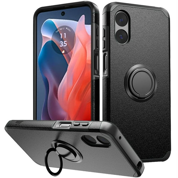 For Motorola Moto G Play 2024 Kickstand Tough Hybrid with Built-in 360° Rotate Ring Stand Magnetic PC & TPU Slim Fit Shockproof Cover ,Xpm Phone Case [ Black ]