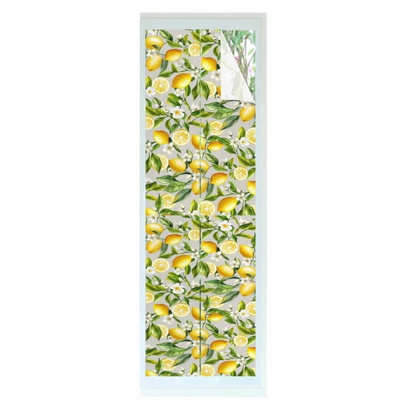 Window Privacy Film Summer Lemon Stained Glass Window Film Decorative Sun Block Window Cover Yellow Green Watercolor Botanical Window Clings Static Adhesive Sticker for Bathroom 29.5"x118"