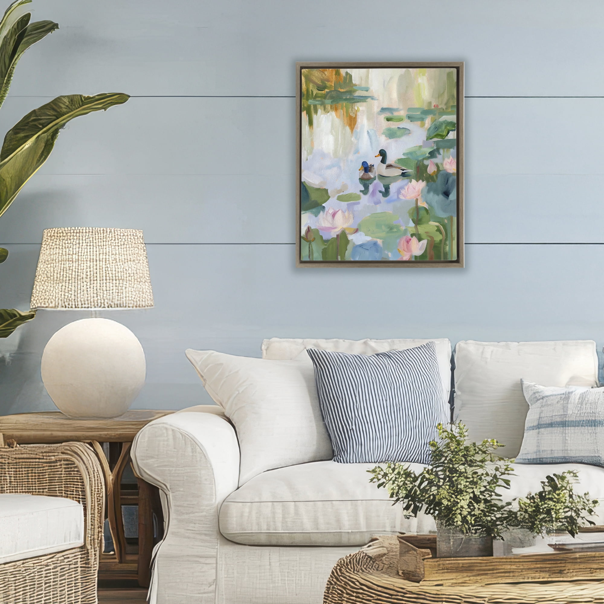 Stupell Industries Duck Pond During Tranquil Morning Brown Framed Floater Canvas Wall Art, design by The Prints Vibe