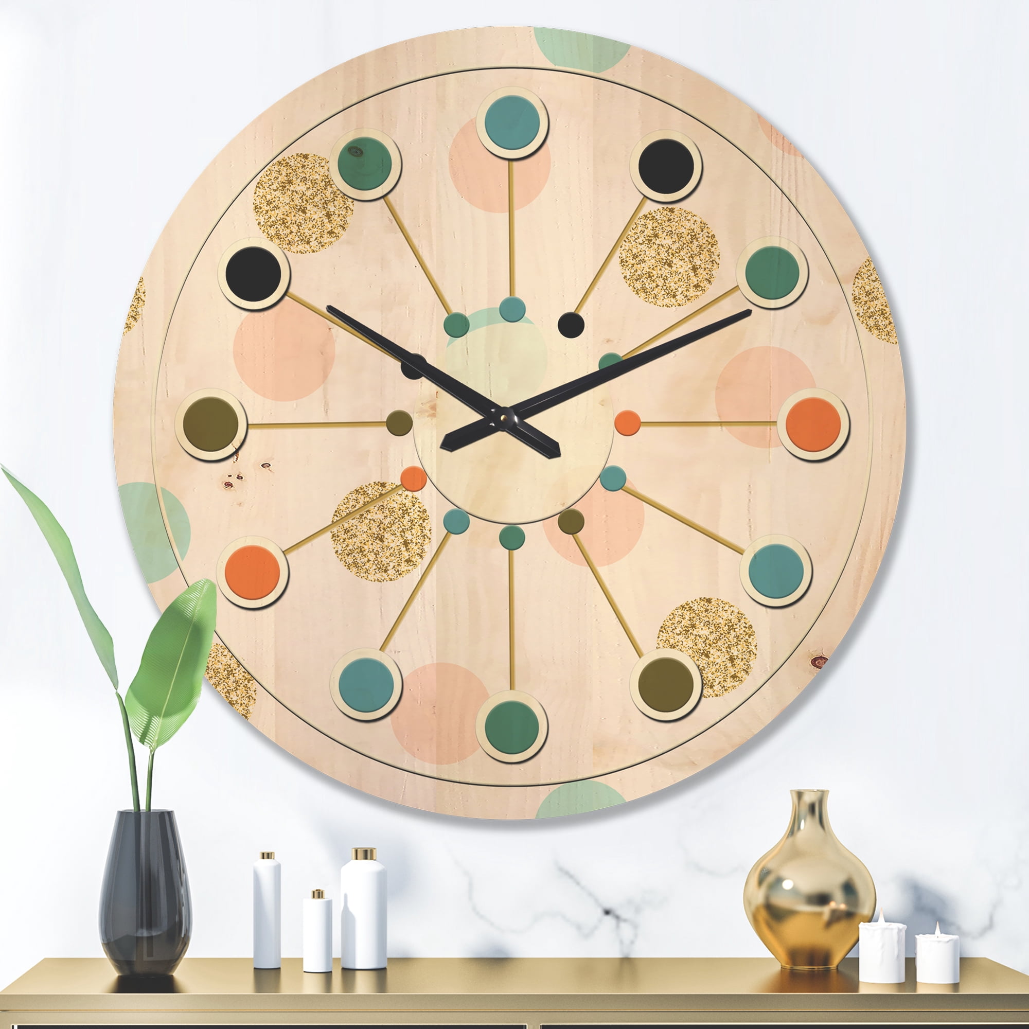 Designart 'Gold Chic Retro Design III' Mid-Century Modern Wood Wall Clock