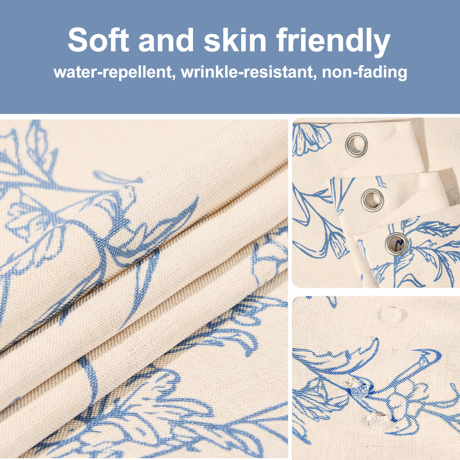 SANMADROLA Blue Floral Boho Shower Curtain, 72"x72", 12 Hooks photo 5