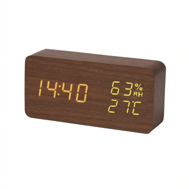Reloj despertador inteligente con control de voz, reloj de madera con luz LED silenciosa, reloj de madera, regalo artesanal, carga USB