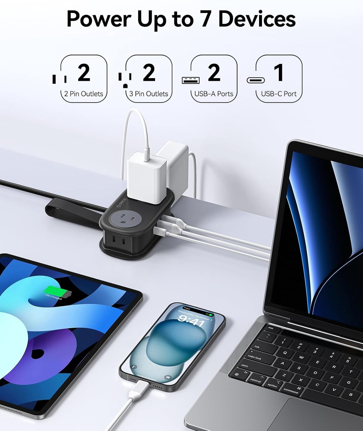 JJEAN-Travel Power Strip PD20W with 4 AC Outlets 3 USB Ports (1 USB-C), 4FT Flat Plug Extension Cord, Compact Portable Design for Business Travel, Cruise Ship Essentials-AP3
