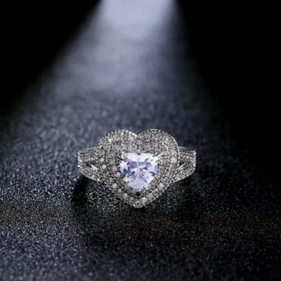 7*7mm Love Heart AAA Cz Hollow Band Women's 925 Silver Engagement Ring Size 6-10