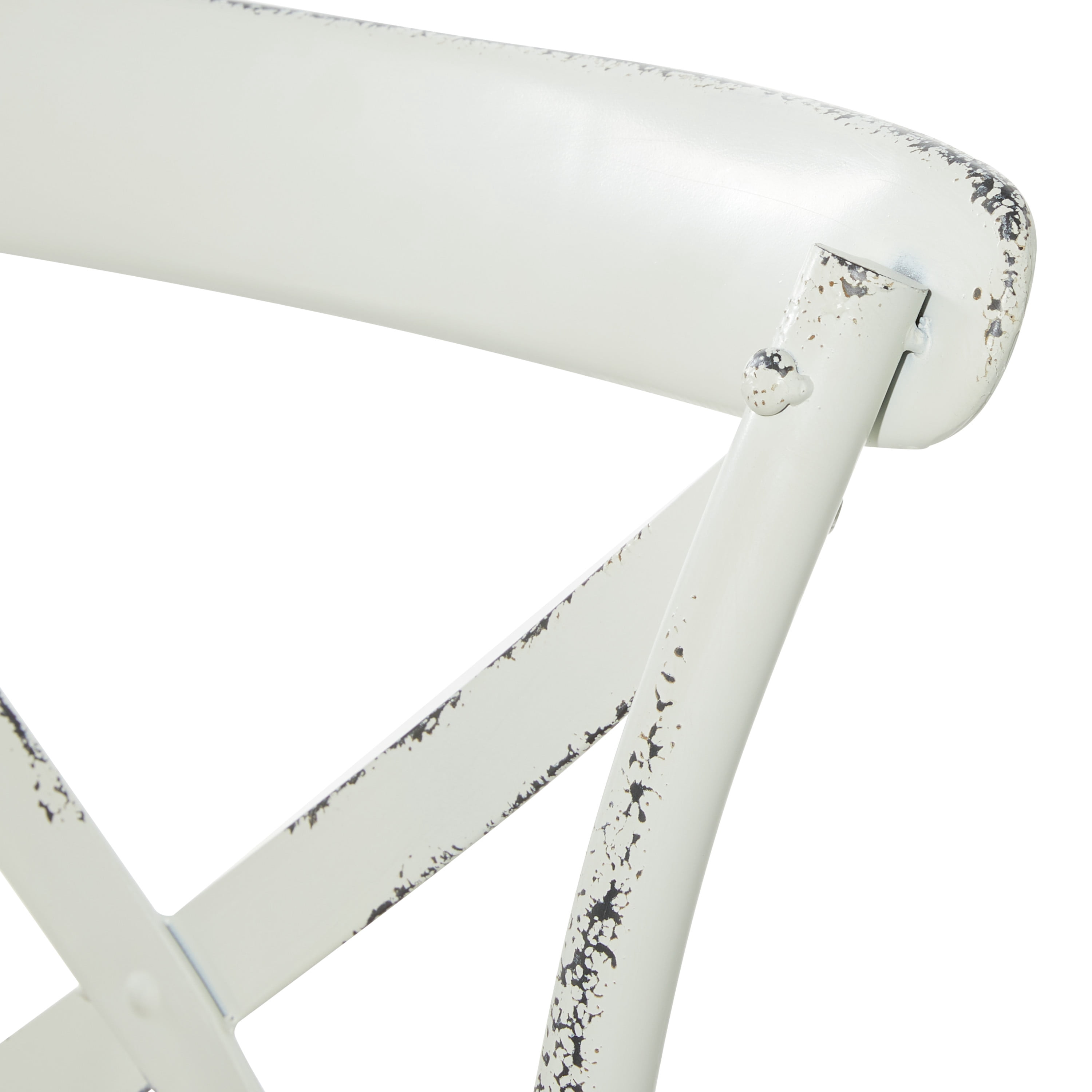 DecMode Metal Dining Chair with Brown Rattan Seat, Set of 2, White