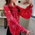 thumbnail image 2 of Chemisier Rouge Chic à Manches Longues Bouffantes pour Femmes, Chemise Décontractée Élégante 2024, 2 of 5