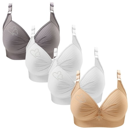 Clearance TOUMENY Women s Bras Nude Bra 4PC Woman s Printing Gathered Together Large Size Daily Bra Underwear No Rims