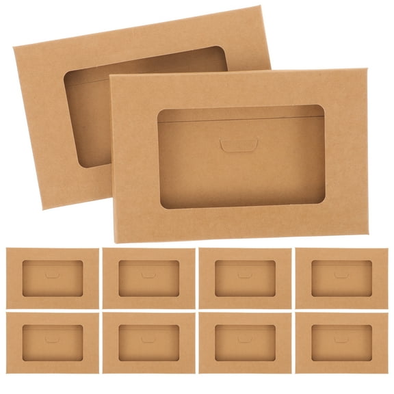 HEMOTON 10pcs Kraft Paper Postcard Boxes with Open Window Design for Envelop Storage