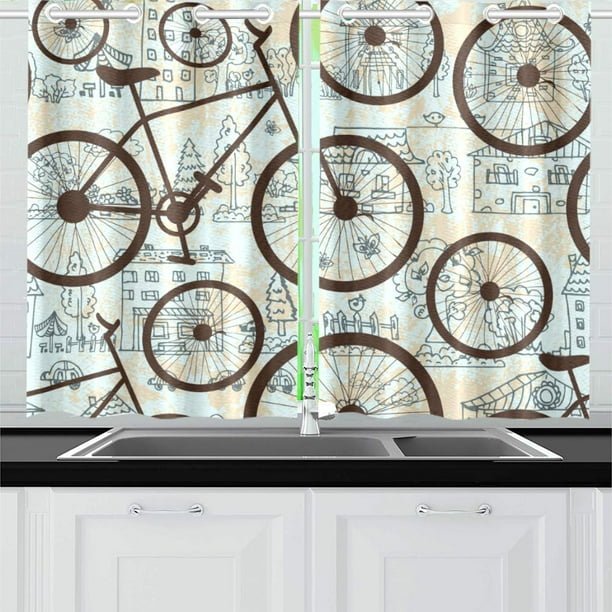 Mkhert Texture Of Bicycle Window Curtains Kitchen Curtain Room Bedroom Drapes Curtains 26x39 Inch 2 Piece Walmart Com Walmart Com