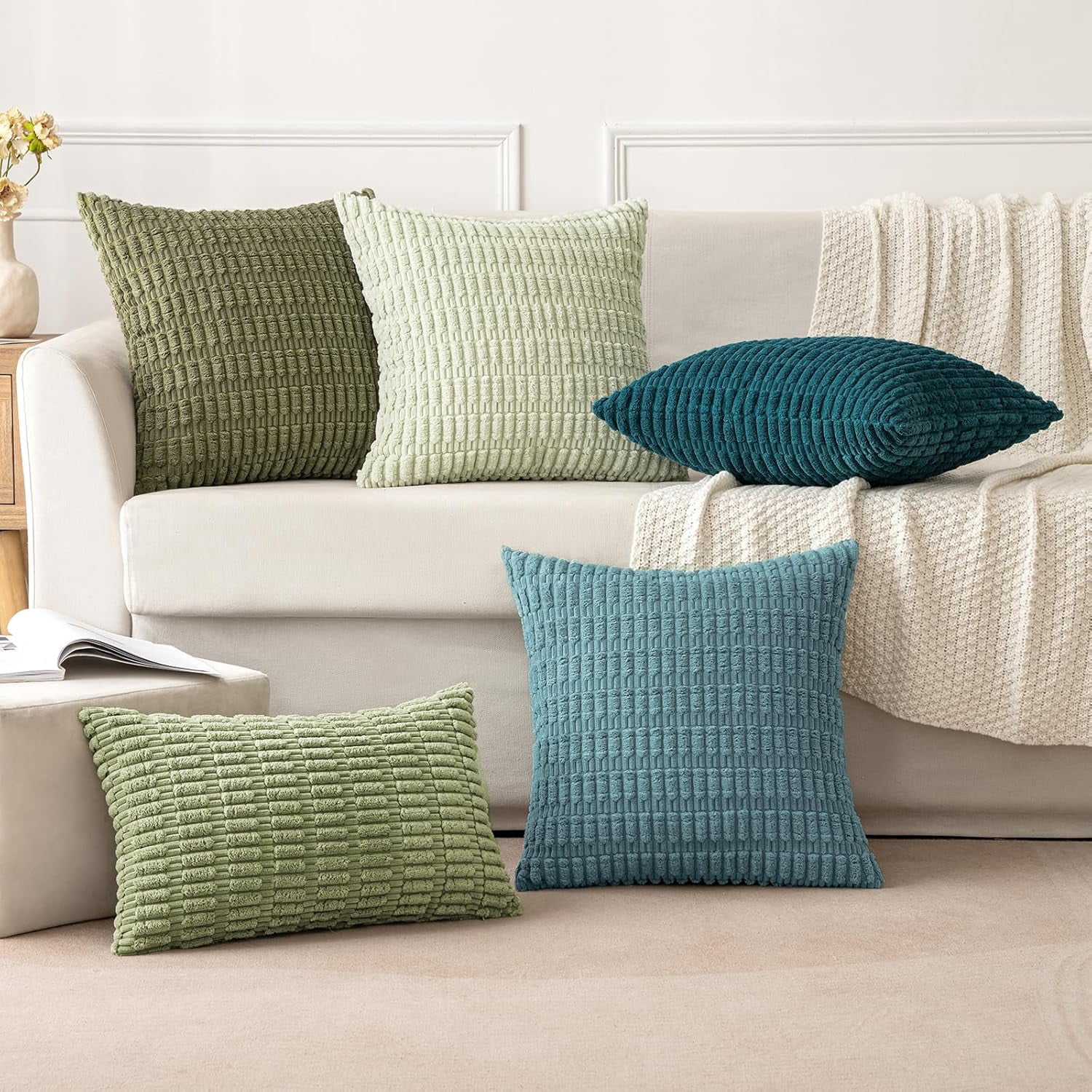 Wehilion Pack of 2 Corduroy Decorative Throw Pillow Covers Soft Boho Striped Pillow Covers Modern Farmhouse Christmas Home Decor for Sofa Living Room Couch Bed