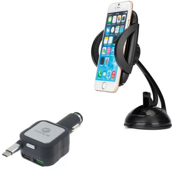 Dash Mount Holder w Retractable Car Charger Z8K for LG V20, G6, V30 V50 ThinQ 5G, V40 ThinQ, V35 ThinQ, Q7 Plus, Google Nexus 5X, G8 ThinQ, G7 ThinQ, Stylo 4 Plus - Microsoft Lumia 950