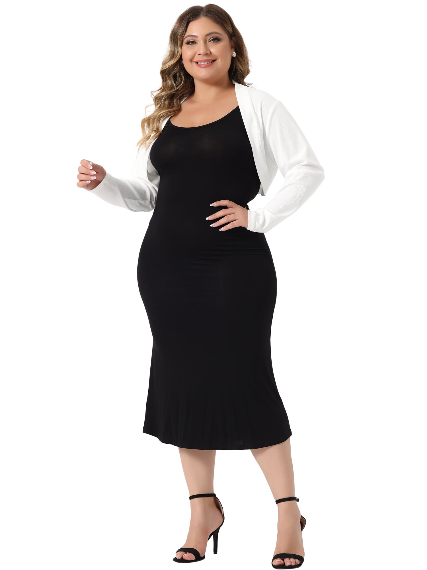DARING DIVA Plus Size Long Sleeve Open Front Cropped Cardigans Shrugs 4X White