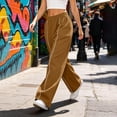 thumbnail image 4 of Women's Sweatpants with Pockets Front Stripe Wide Leg Trousers Brown Baggy Elastic Waist Joggers Size M, 4 of 5