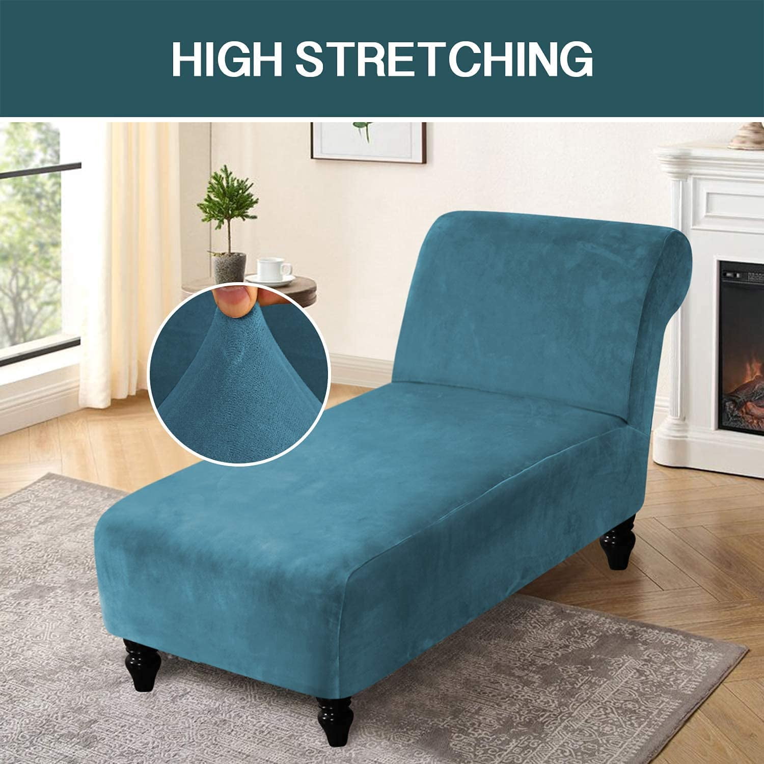 Velvet Armless Chaise Lounge Cover, Stretch Lounge Chaise Chair Slipcover Soft Recliner Sofa Slipcover Pet Furniture Protector